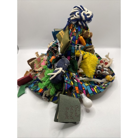 Jewelry - Vintage 70s Girl Scout Camp SWAPS Memory Bucket Hat Handmade Mixed Media Art